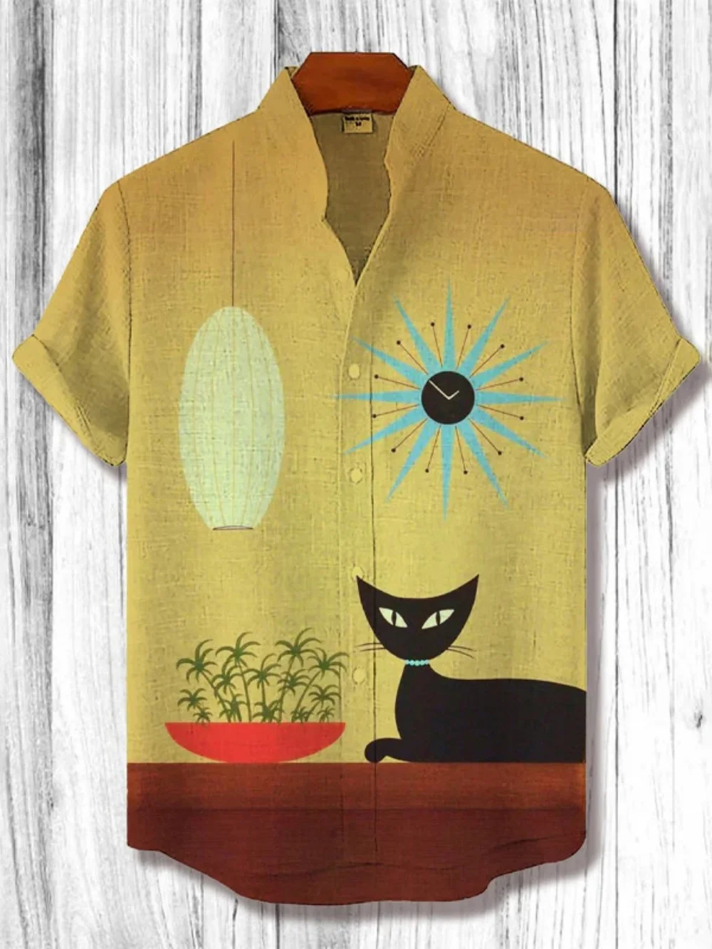 

Men's Fashionable Stand up Collar Short Sleeve Button up Linen Shirt Casual Breathable Vacation Wear plus Size