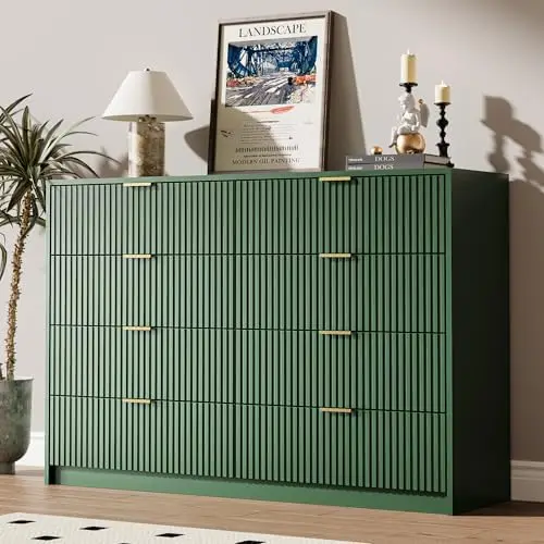 Green Dresser for Bedroom, 8 Drawer Double Dresser, Modern Chest of Drawers for Bedroom, Living Room, Entryway and