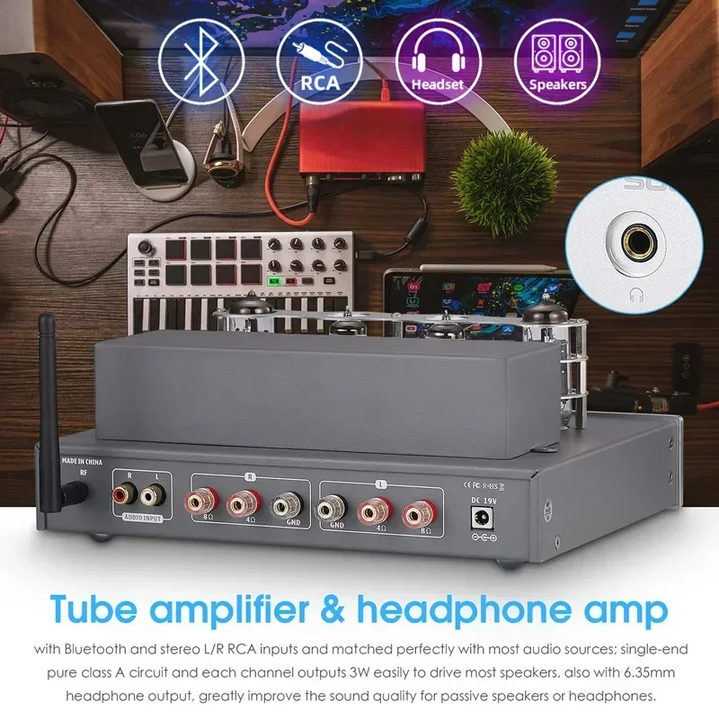 НОВЫЙ DC19V 3W*2 стерео QCC3031 Bluetooth 5,0 6J4 6P1 ламповый усилитель для наушников класса A односторонний HIFI домашний аудиоусилитель