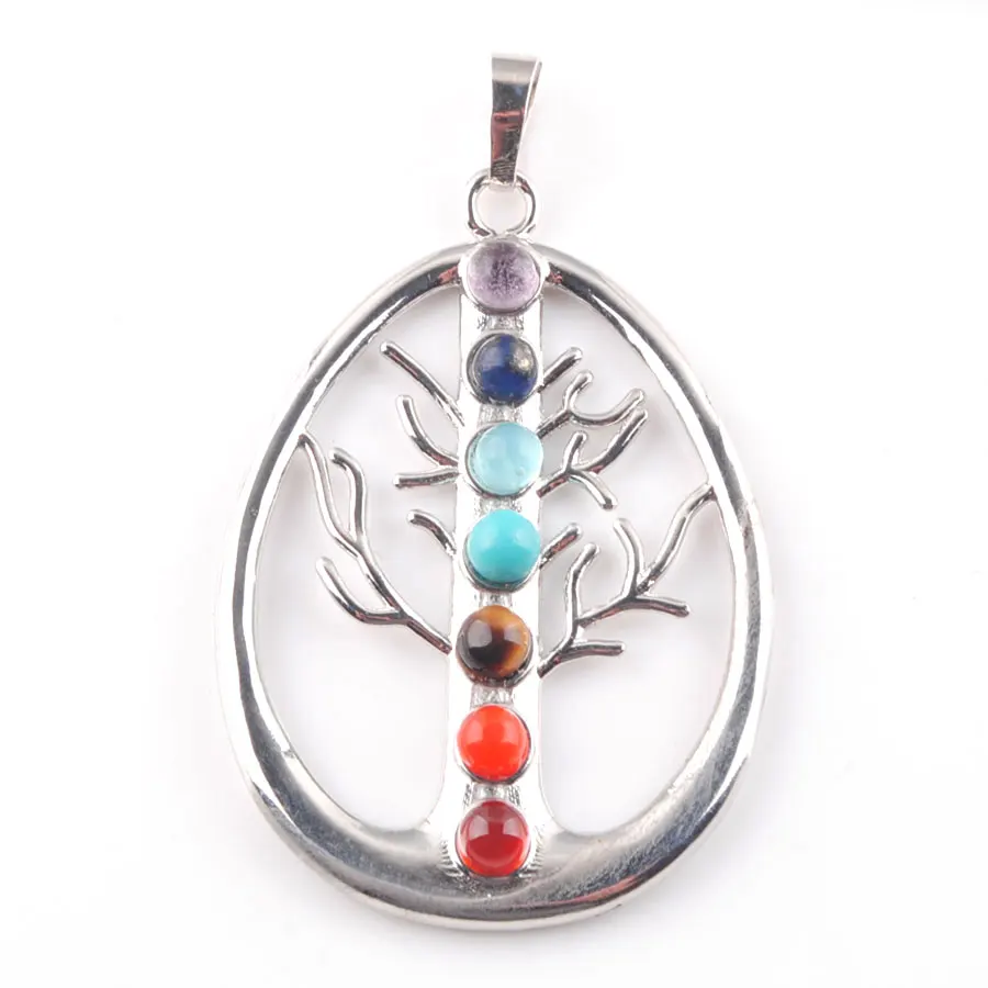 7 Chakras Natural Stone Pendants The Tree Of Life Charms for Jewelry Making Diy Necklace Accessories N3258