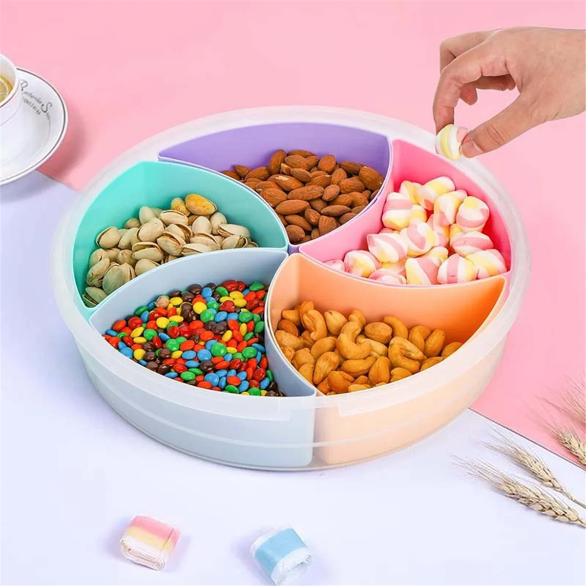 2Pc Multi-Function Food Storage Tray with Lid Food Containers Tray for Nuts and Candy Fruit Snack Plate Serving PlatteHUG