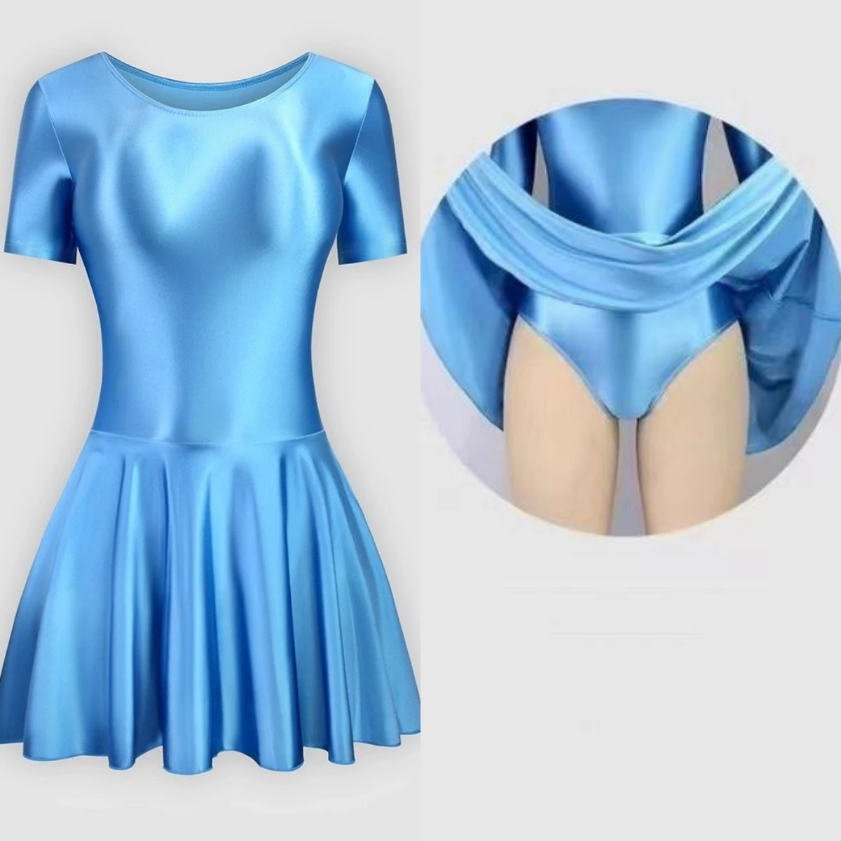 Saia de balé brilhante para mulheres, vestido sexy, manga curta, esportes apertados, maiô de ioga, collant festa, vestido de dança de salão, tamanho grande