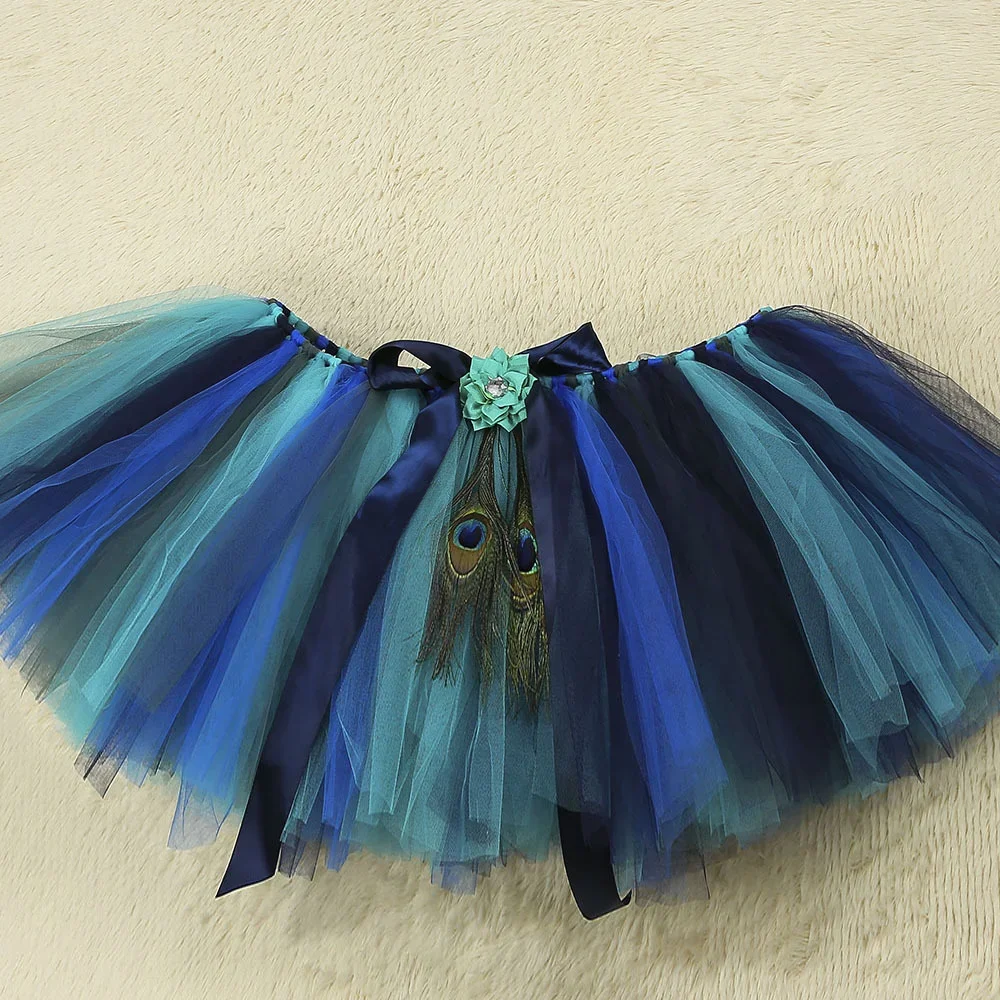 2-14 YearsFeather Peacock Fluffy Skirt Women Adult Birthday Party Role Play Tutu Halloween Pageant Peacock Animal Costume For Te view 4