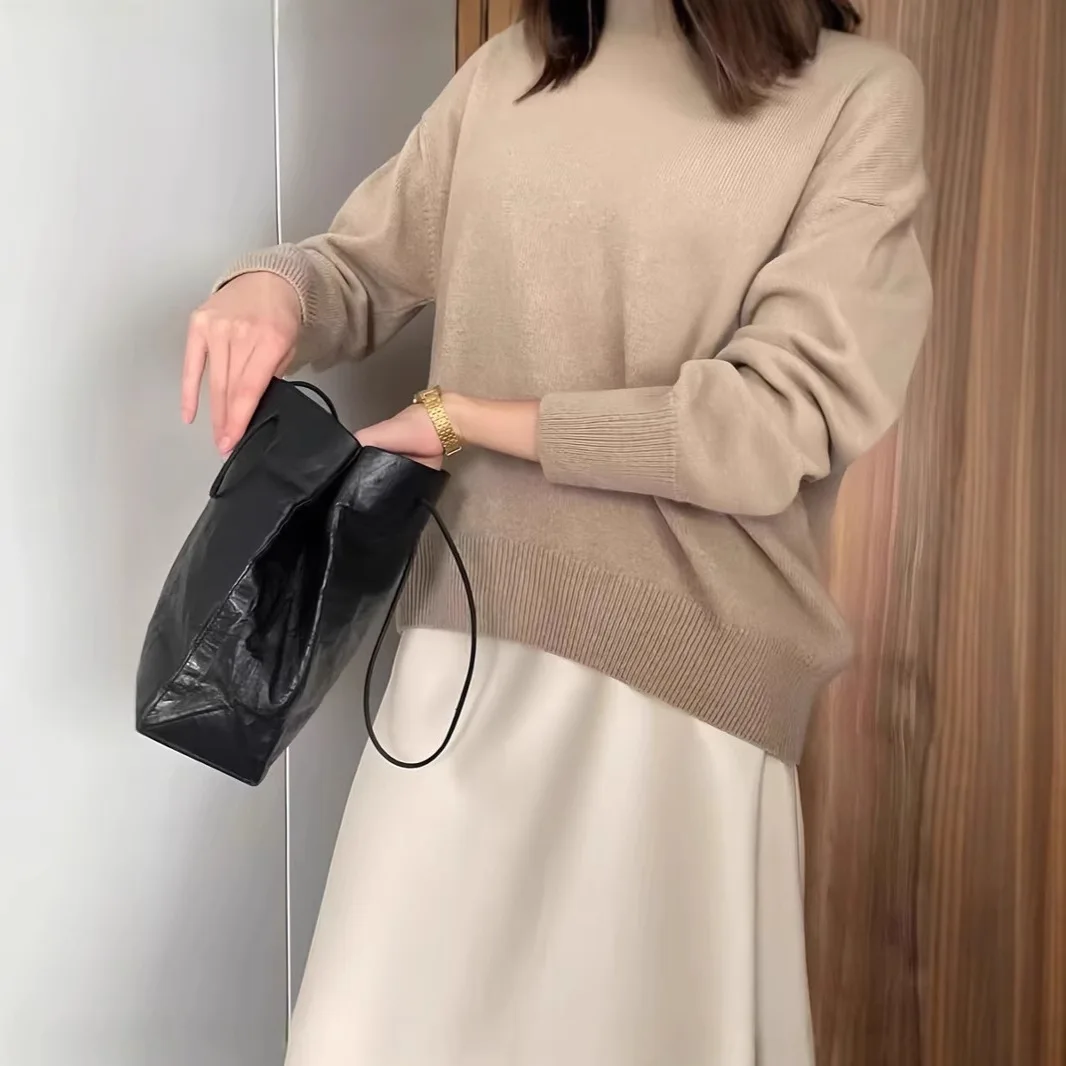 

Сплошной цвет, свитер с круглым вырезом, женский мягкий вязаный топ, повседневный свободный свитер 2025 года, горячая распродажа