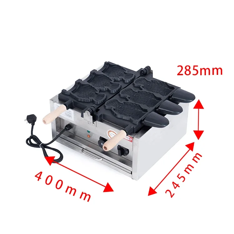 Professional Snack Machine Manufacturer Fish Shaped Waffle Maker 3 Pcs Open Mouth Fish Waffle Maker Machine