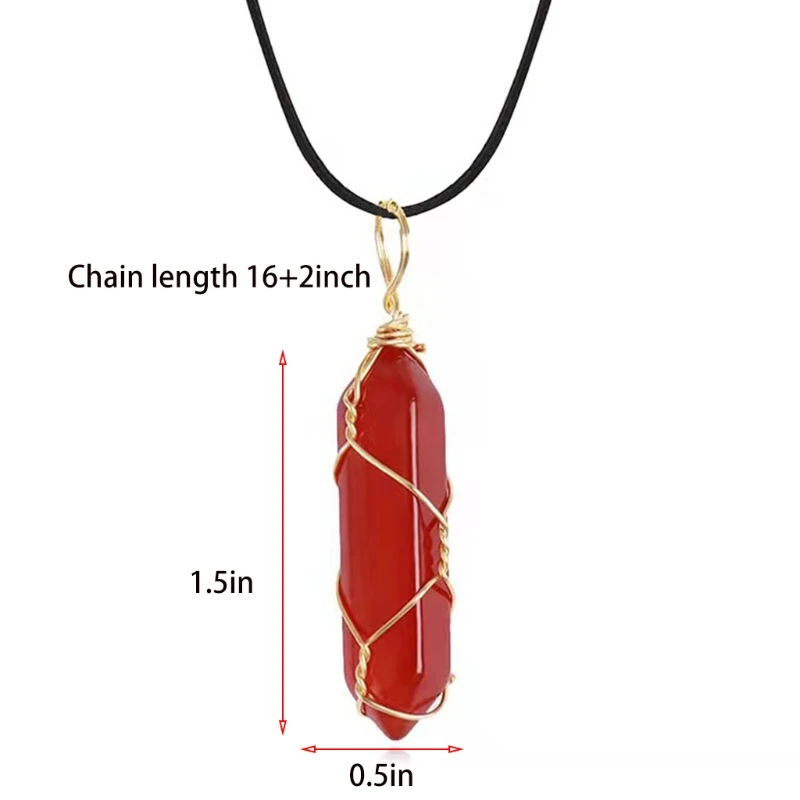 Retro Crystal Red Pendant Valentine's Day Gifts Jewelry Decoration Carnelian Necklace Hexagonal Prism for Friends Dropship