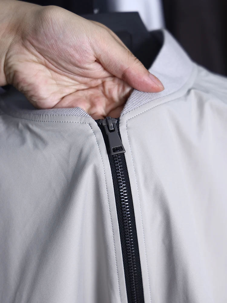 

Homesi Spring Autumn Men's Simple Collar Pure Color Casual Jaet Outerwear Top Polyester Fiber Long Sve Stand Fit