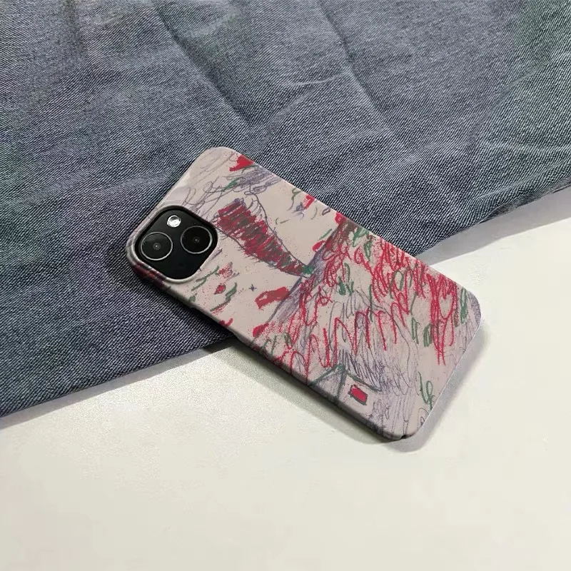 Pink Storm Crayon Graffiti Phone Case for IPHONE 17 Air 16E 15 PROMAX 14 Plus 13 12 MINI 11 PRO 16Plus XR Acrylic Phone Cover