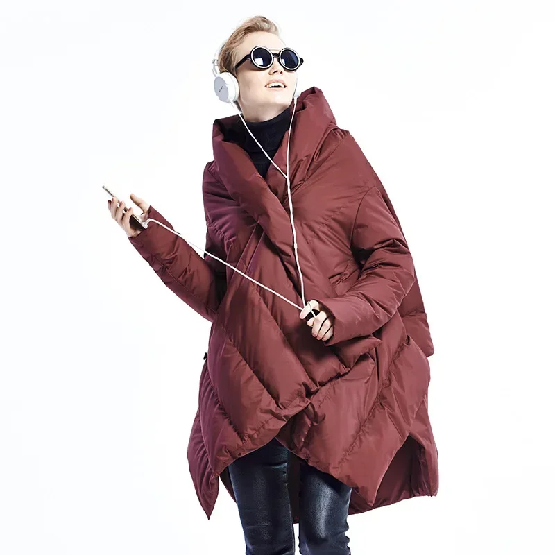 Long Down Thickened Loose Womens Cotton-padded Jacket Shawl White Duck Down Womens Down Coat