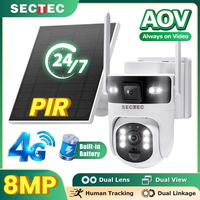 SECTEC Surveillance Camera AOV 24/7 Recording 4G Solar Outdoor Camera PIR Human Detection Dual Screen WiFi Camera SD Slot IP66