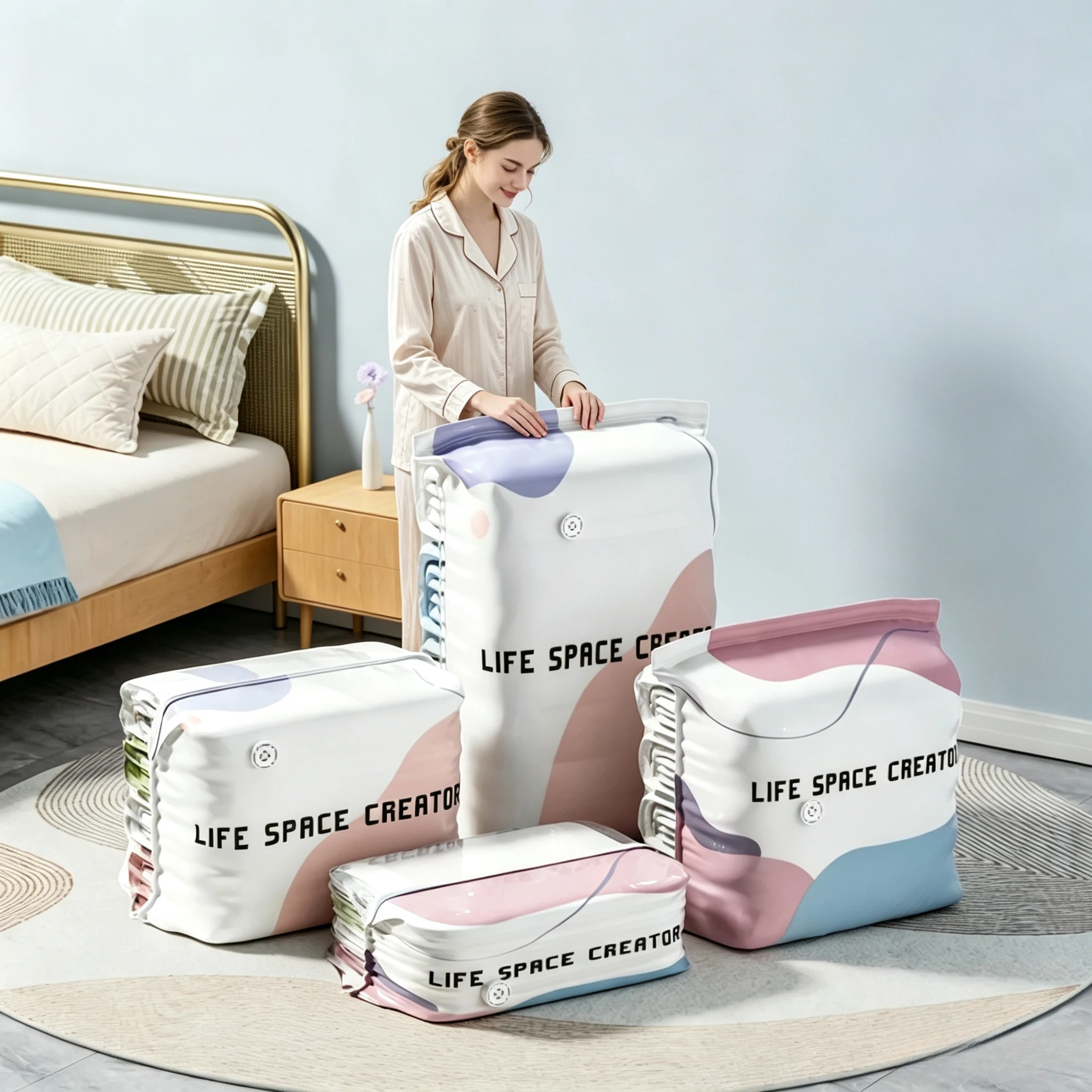 1/2/4PCS Vacuum Compression Bags No Pump Needed Moistureproof Durable Large Capacity 3D Upright Storage Bag for Clothes Bedding