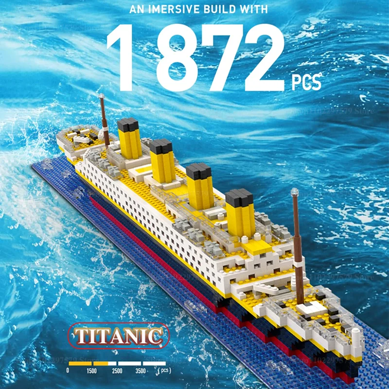 Nuevo 1872 Uds DIY Titanic barco gigante bloques de construcción de barco de lujo Iceberg crucero Wreck Set modelo ladrillos juguete para niña chico adulto regalo