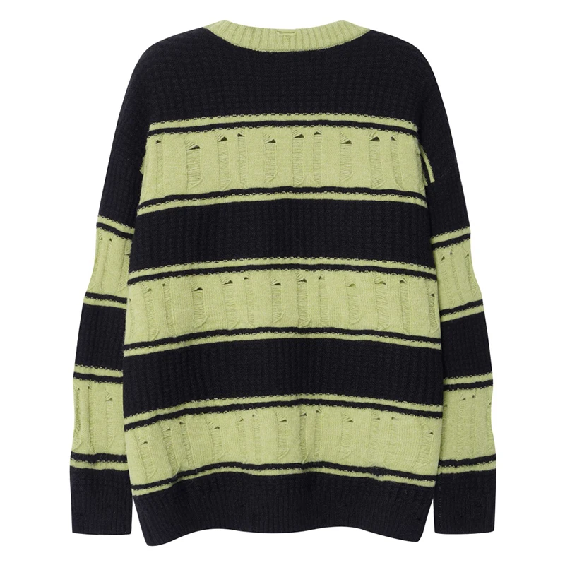 Мужской потертый полосатый вязаный свитер, винтажный свободный пуловер, мягкий теплый повседневный осенний уличный джемпер, модная верхняя одежда