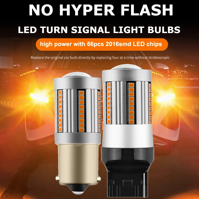 2-Pack Car LED Turn Light Bulb 1156/BA15S/P21W BAU15S/PY21W 7440/WY21W CANBUS No Hyper Flash Indicator 12V 21W 66SMD Amber White