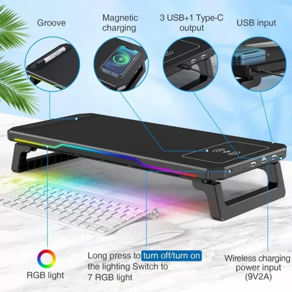 Monitor stand laptop stand desk USB HUB 15W wireless charging RGB light kit set tool pack