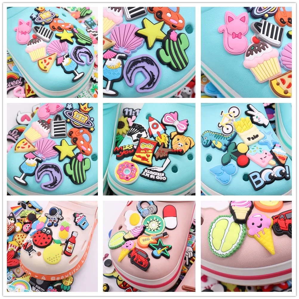 

Wholesale Random 50-300Pcs Kids Food Drinks Cartoon Popular Garden Shoe Buckle Charms Accessories DIY Birthday Gifts