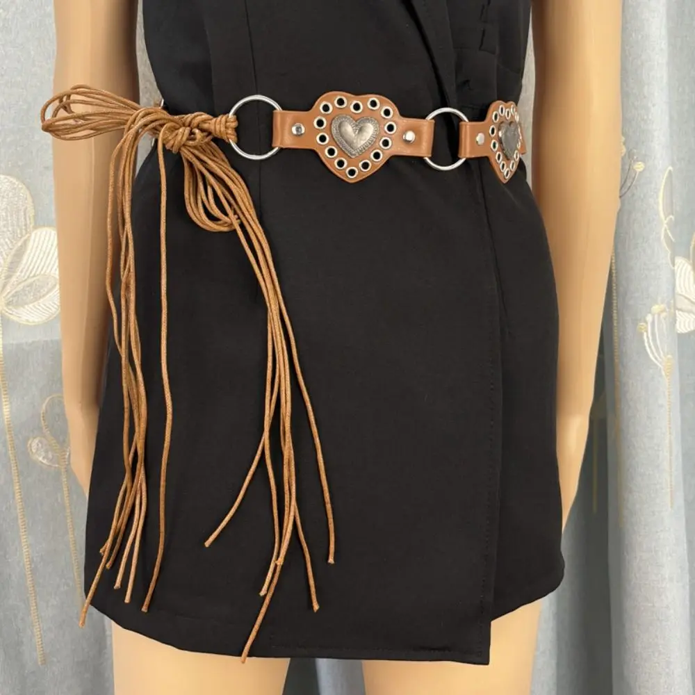

Trendy Love Heart Rivet Leather Belt Luxury Design Vintage Punk Waistband Y2K Versatile Laced Up Waist Strap Women