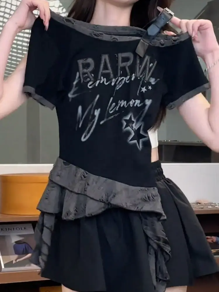 

Grunge Subcultural American Streetwear Punk 2000s E-girls Harajuku Gothic High Street Vintage Oversized T Shirt Ropa Mujer Top