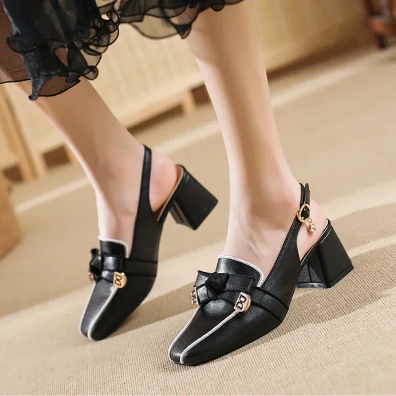 Women Spring Spuare Toe Leather Shoes 2024 New Fashion Vintage Single Shoes Loafers Patent Leather Female Pumps Zapatos De Mujer