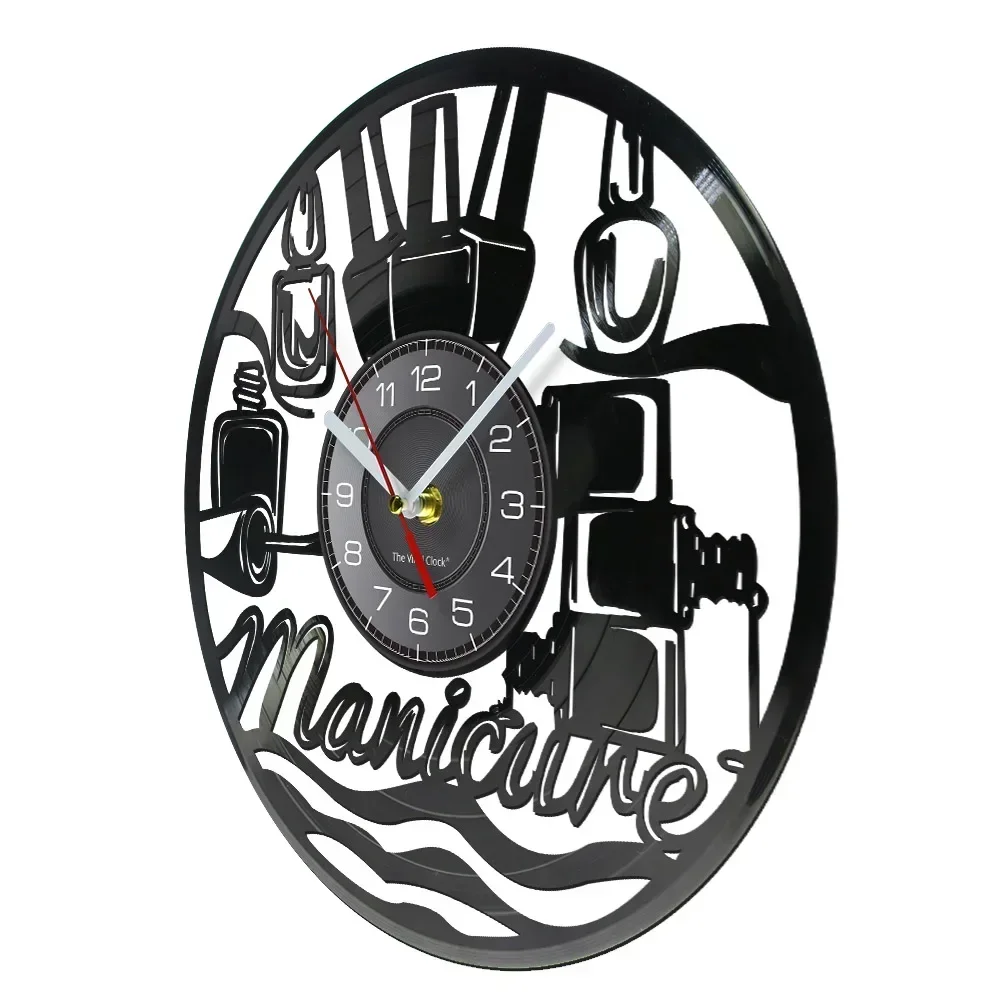 Manicure Design Wall Clock Fashion Beauty Store Wall Art Nail Salon Vinyl Record Wall Clock Nail Beauty Home Decor Gift for Her