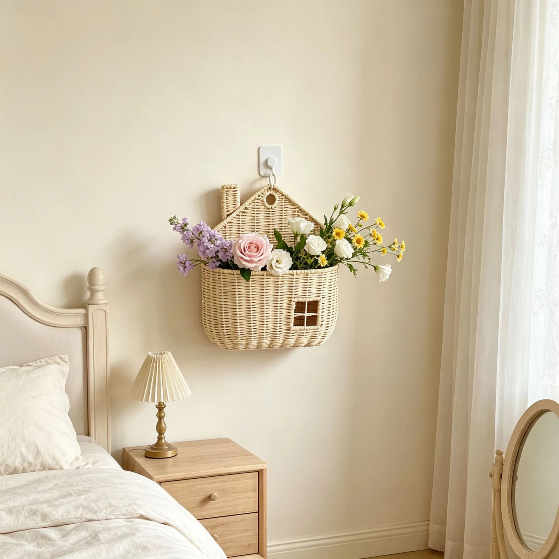 Woven Hanging House Wicker Basket for Front Door Handmade Rattan Hanging Wall Storage Baskets for Garden Farmhouse Home