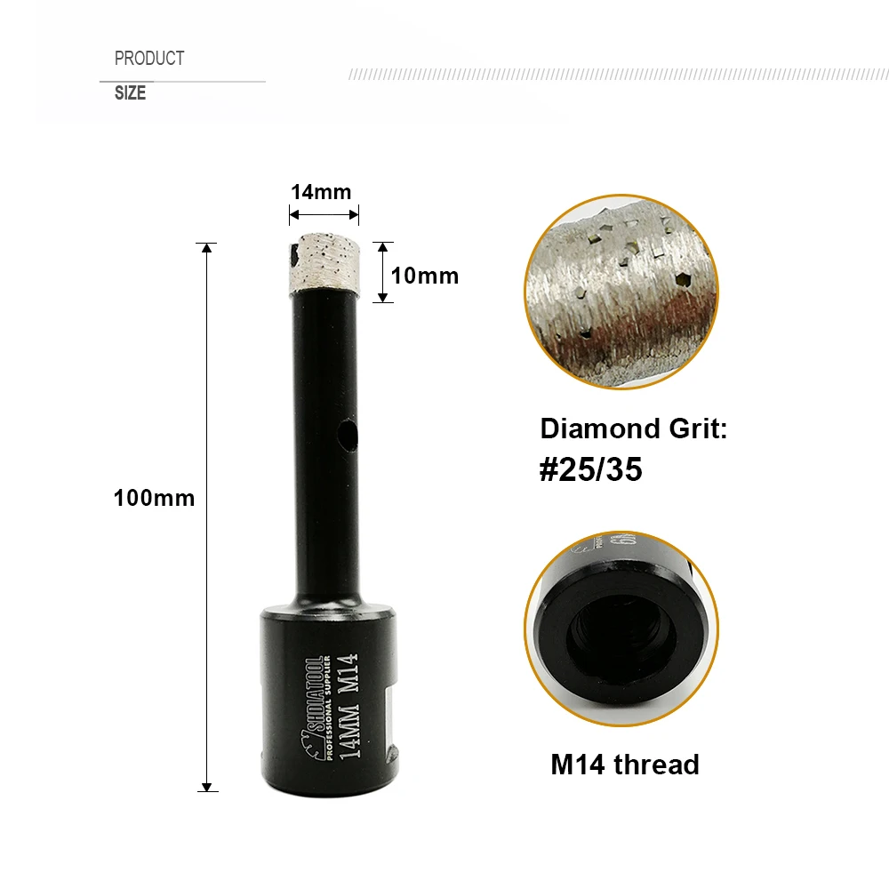 SHDIATOOL 1pc M14 Dia 6/8/10/12/14mm Welded Diamond Drilling Core Bits (Wet) Hard Granite Marble Drilling Bit Stone Hole Saw