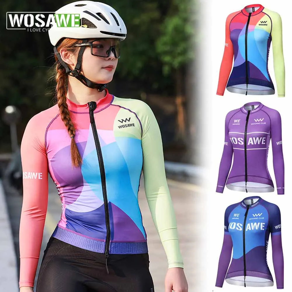 

WOSAWE Summer Cycling Jersey Breathable Sun Protection Long Sleeve Jersey Biking Shirt Women Cycling Clothing with 3 Pockets