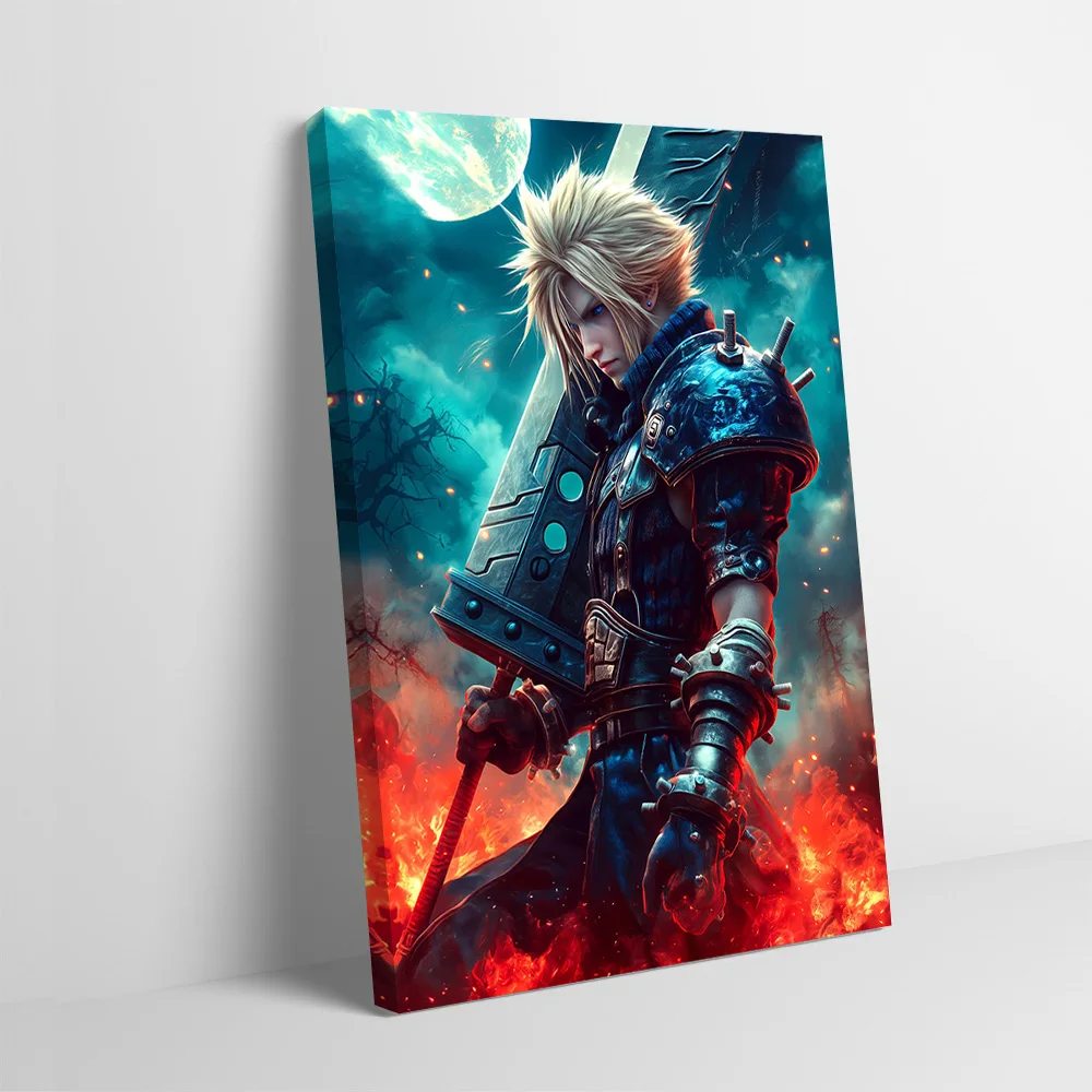 Póster con estampado de Cloud Strife con Buster Sword, imágenes personalizables, arte de pared, pintura en lienzo para decoración de habitación, adornos murales