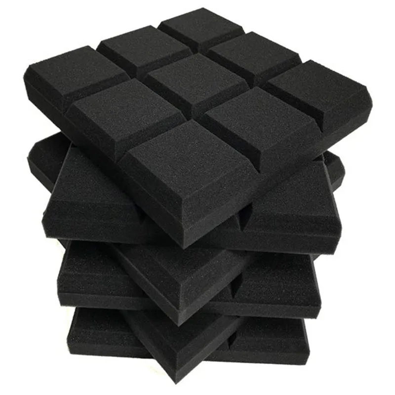 6 Pack 30X30x5cm  Acoustic Foam Panels, Beveled 9 Block Tiles, Sound Panels Wedges Soundproof Sound Insulation Absorbing