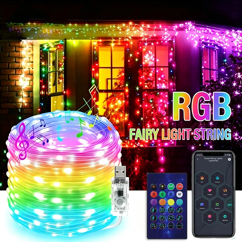 20M Dream Color USB 5V LED Sting Light Bluetooth Music APP RGBIC Addressable Fairy Lights Birthday Party Garland Christmas Decor
