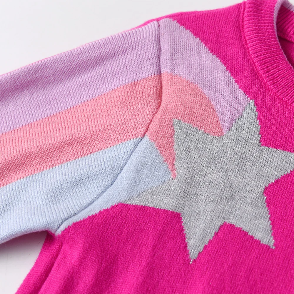 DXTON Children Sweater for Autumn Winter Girls Red Star Striped Pullover Knitwear Kids Knitting Pullovers Tops Children Clothes