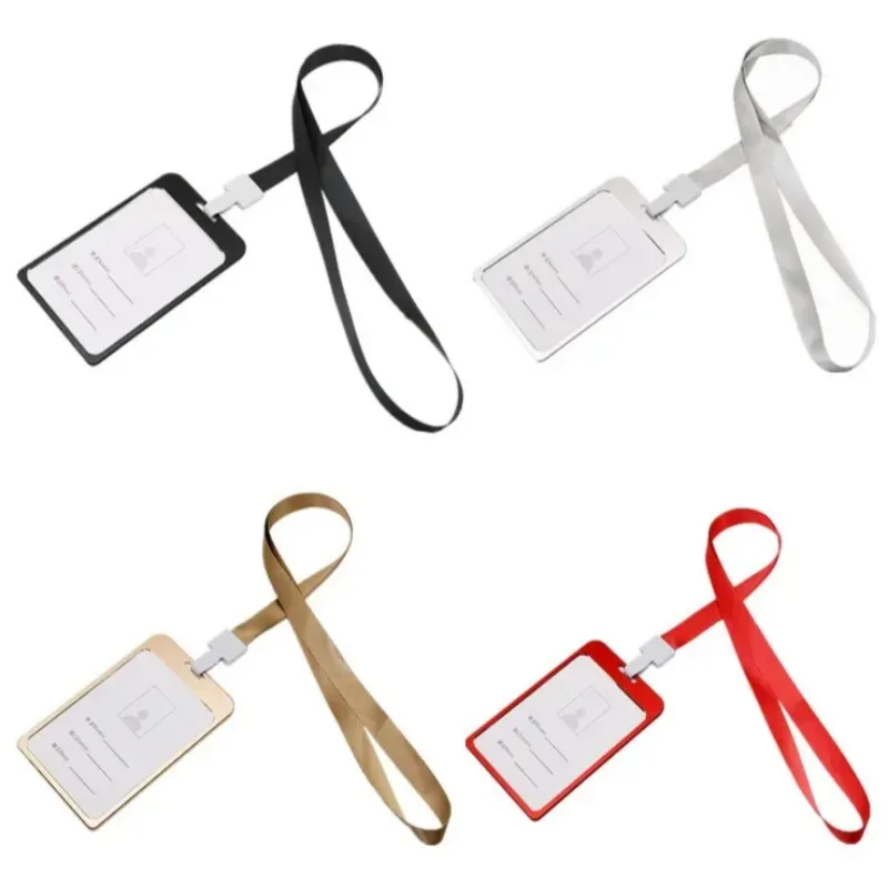 

Badge Holder Case Aluminum Alloy ID Card Holder Staff Work Pass Card Cover Case Working Permit Sleeve with Neck Strap Lanyard