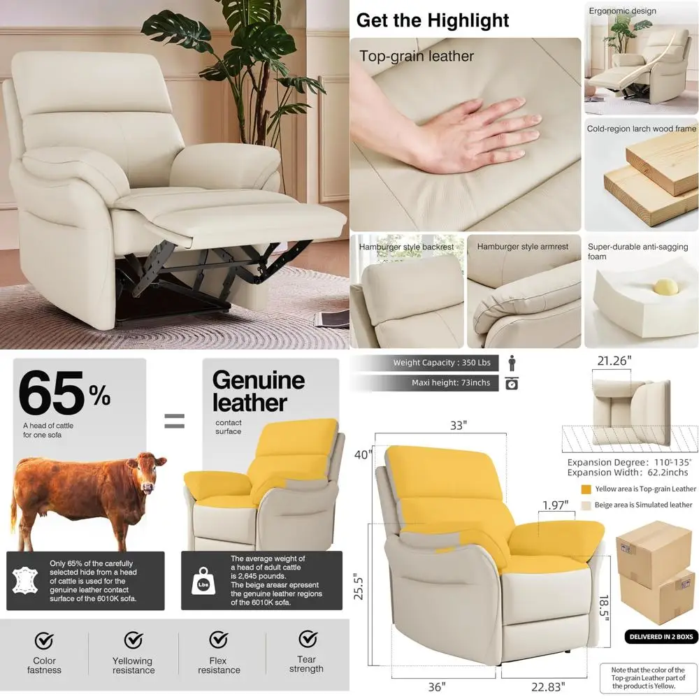 luxury leather recliner chair with high-quality top grain leather, italian-style water-washed finish, ideal for living room comf