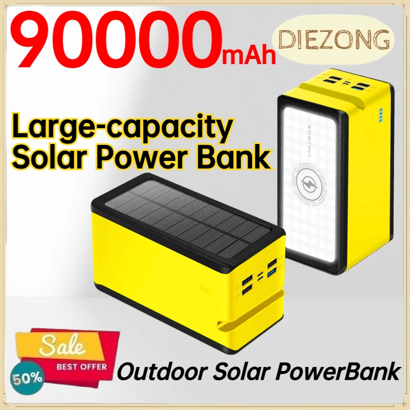 90000mAh Large‑capacity Solar Power Bank for IPhone Huawei Phones Outdoor Solar PowerBank