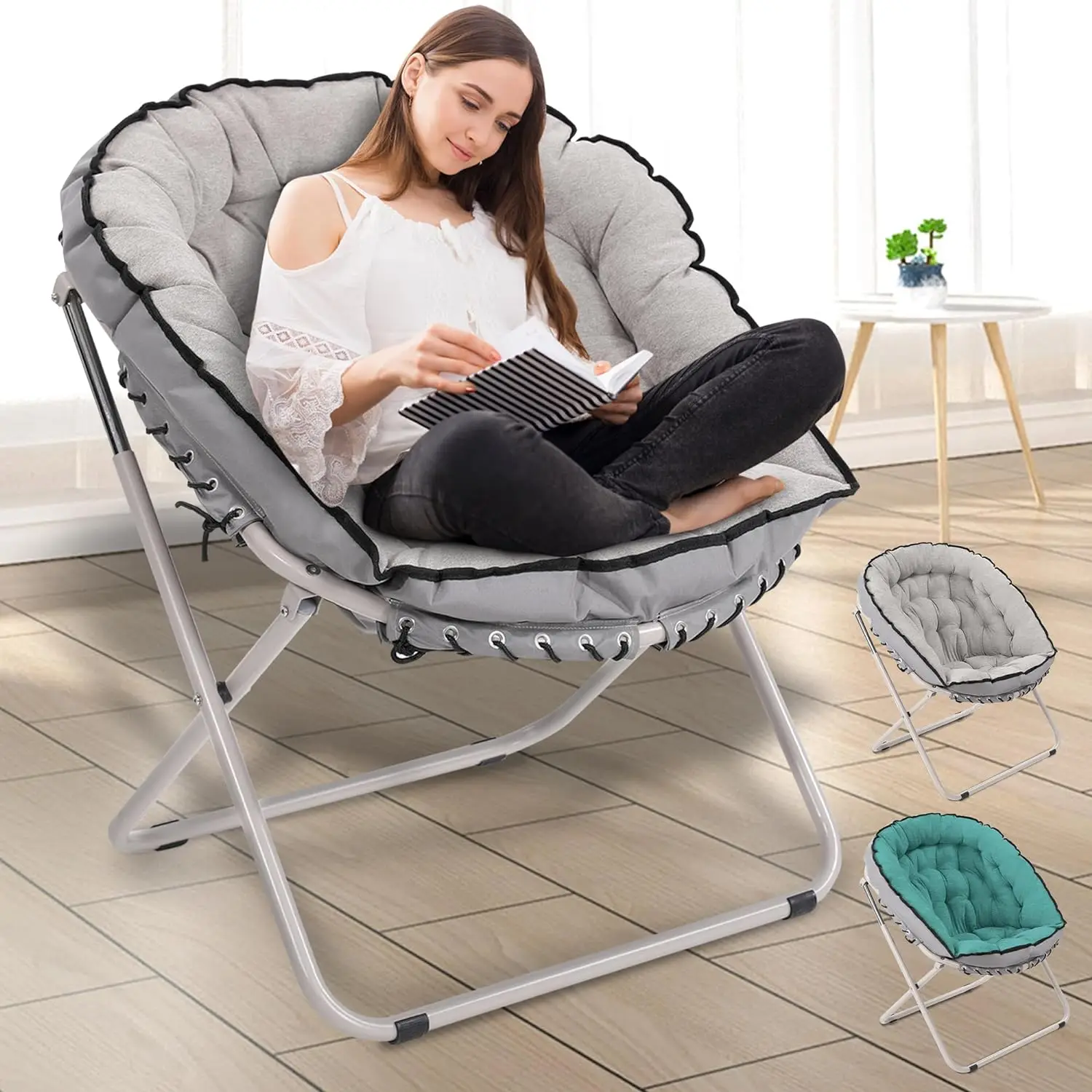 Comfort corner Folding Saucer Chair for Living Room, Cozy Round Dish Circle Chair, Ideal for Bedroom, Small Spaces, Lounge, Dorm