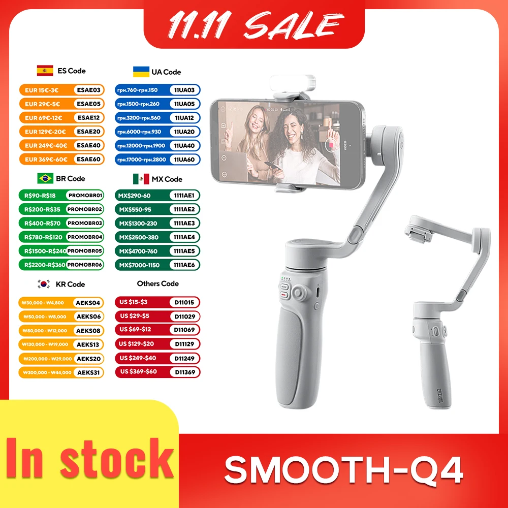 

Официальный гладкий Q4 подвес для смартфона ZHIYUN, подвесы для телефона, 3-осевой ручной стабилизатор для iPhone 15 pro max/HUAWEI/Samsung/Xiaomi