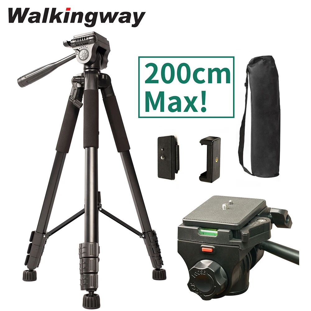 200cm 79in Height Heavy Dury Camera Tripod Stand Trípode Portable Professional Aluminum with Pan Head for DSLR phone ring light