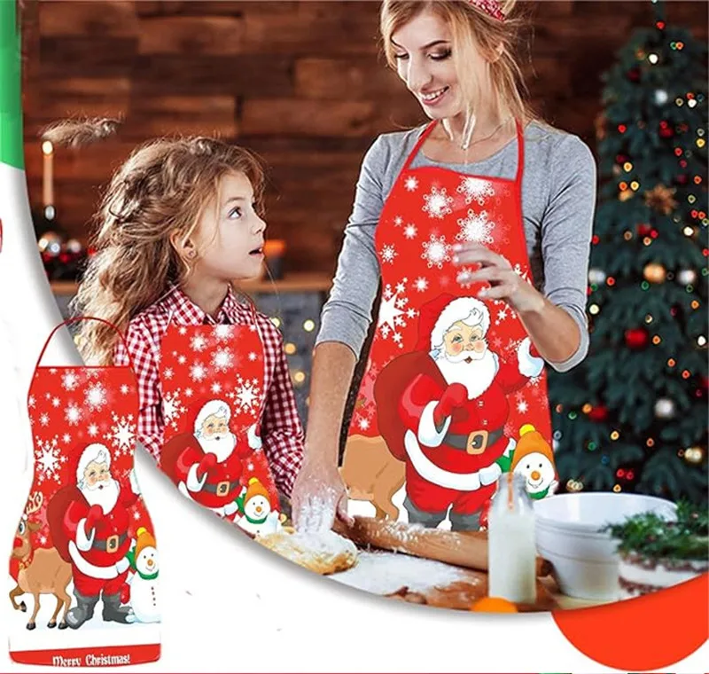 Christmas Santa Claus Snowman Printed Aprons For Christmas Home Decor Waterproof And Oil Release Sleeveless Aprons Navidad Decor