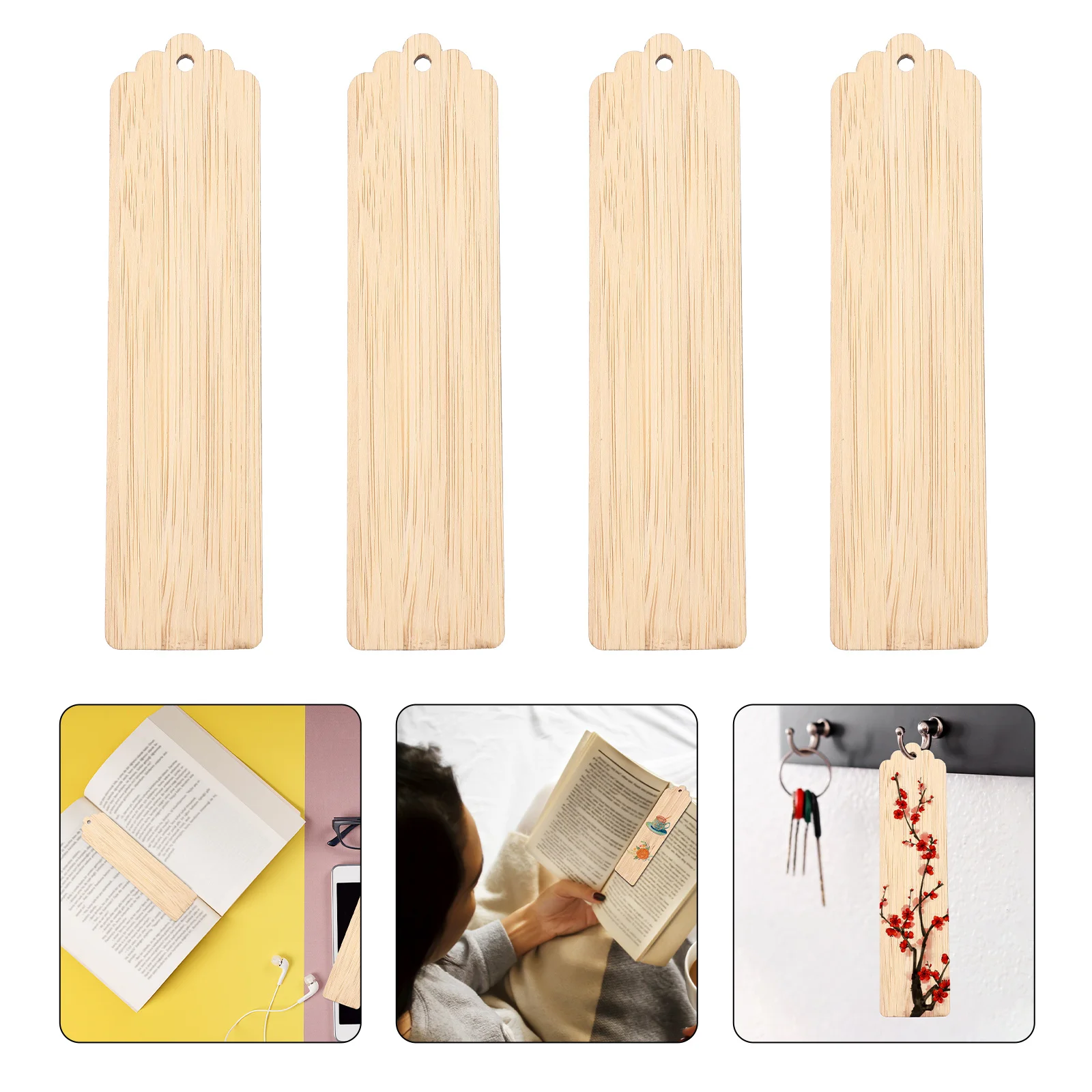 

10Pcs DIY Wood Blank Bookmarks Creative Unfinished Wooden Tags Hangable Bookmark Ornaments for Study Wood Blank Bookmarks