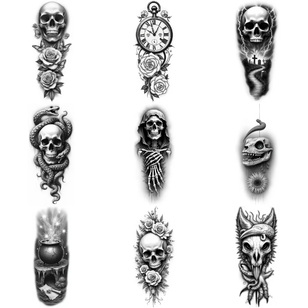 

3pcs Temporary Tattoo Realistic Temporary Tattoos Vintage Pocket Watch Owl With Horns Skull With For Thighs Arms Adults