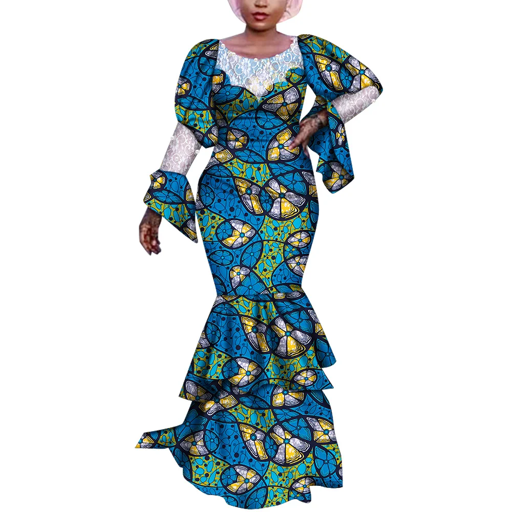 فساتين أفريقية للنساء فستان حورية البحر طويل مطبوع عليه شمع أفريقي لملابس الحفلات فستان ماكسي أنقرة فام أفريقي WY6996 #5
