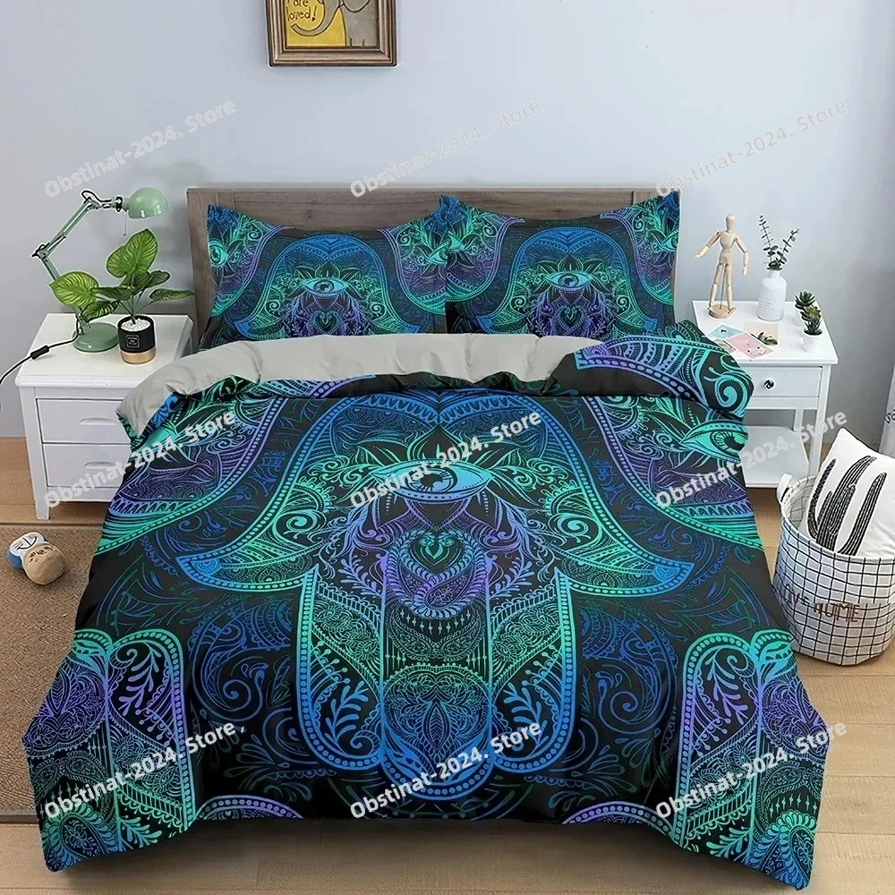 Hamsa Hand of Fatima Bedding Set Printed single Comforter Quilt Bed Cover Duvet Cover Pillow Case 3 Pieces Sets Kids Adult Size