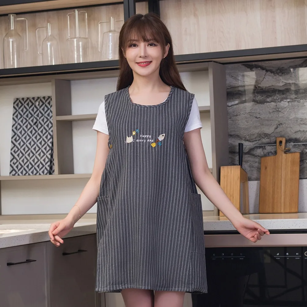 مآزر مخططة مقاومة للزيت بدون أكمام قابلة للتنفس ومقاومة للأوساخ ومآزر خبز عصرية بفتحة جانبية وإبزيم سترة مريلة للشيف والقهوة