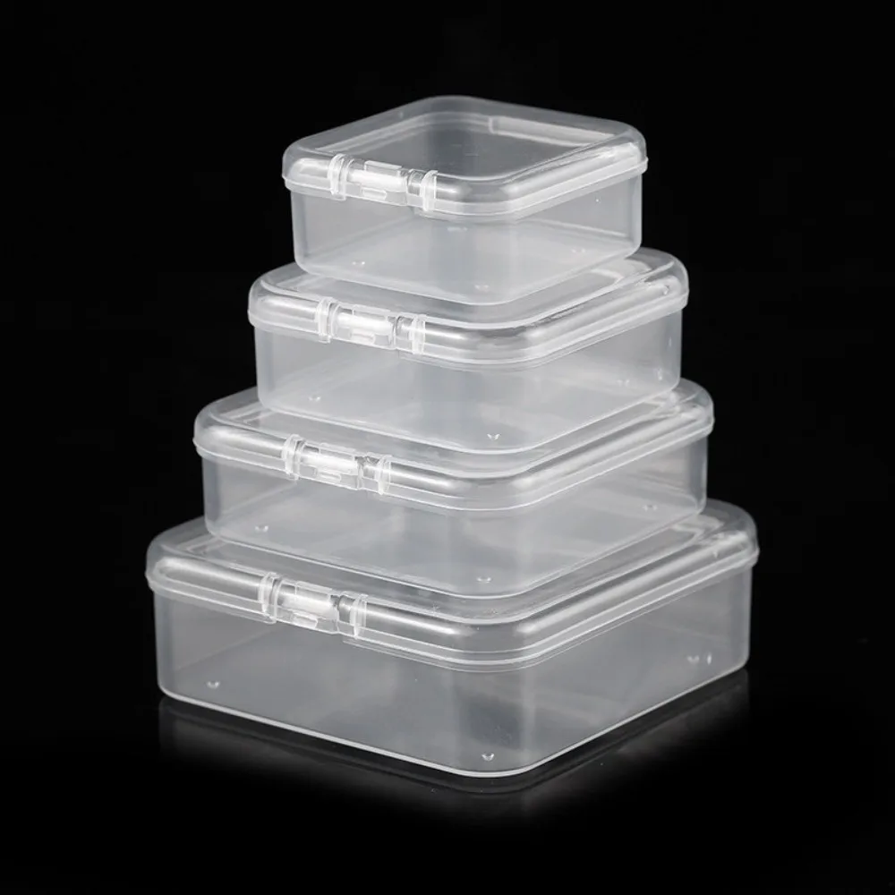 Mini Transparent Storage Box Rectangle Flip Cover Plastic Jewelry Case Integrated Dust-proof Hair Clips Boxes Craft Supplies