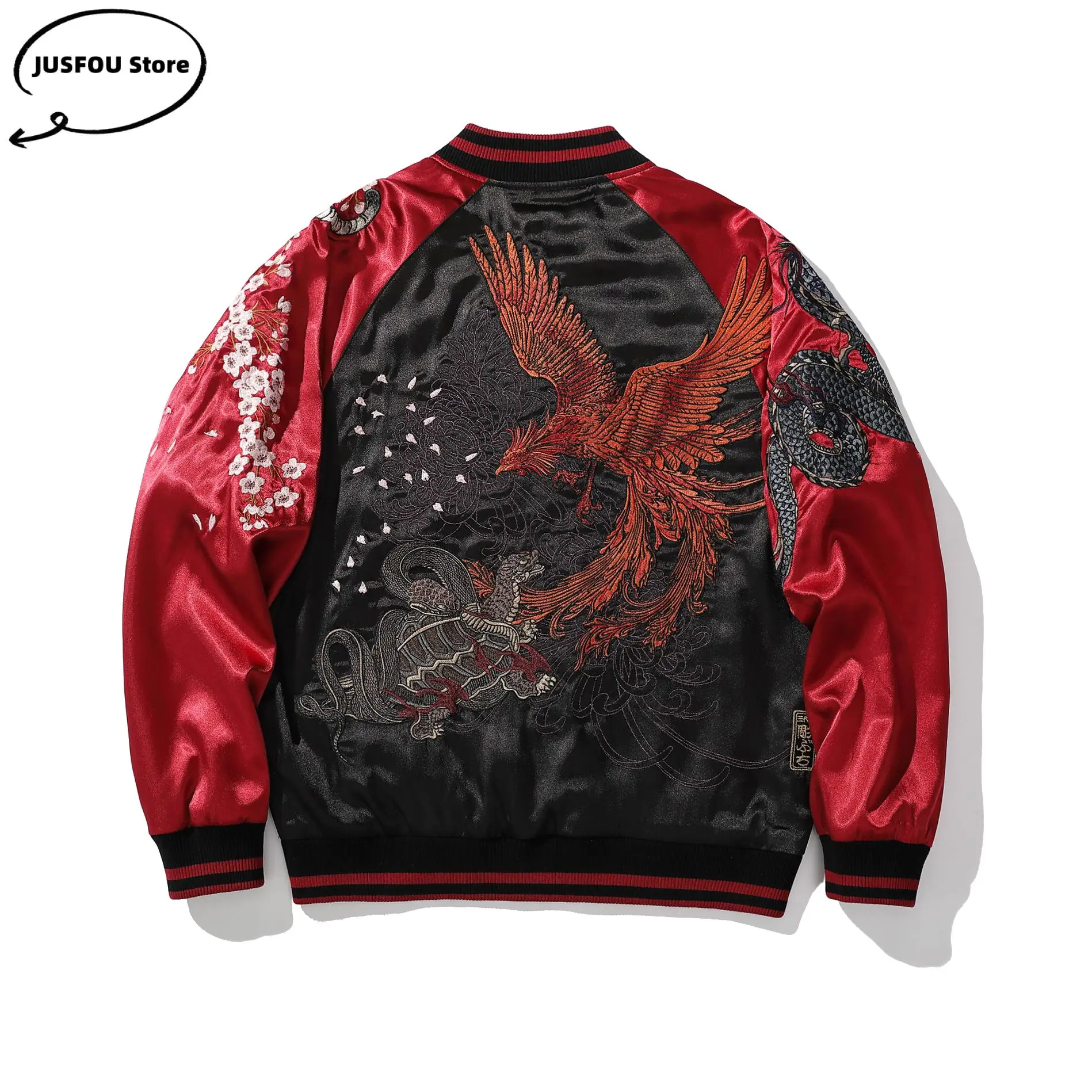 High Quality Chinese Style Dragon and Phoenix Embroidered Jacket Japanese Men Women Baseball Streetwear Harajuku Clothing Autumn