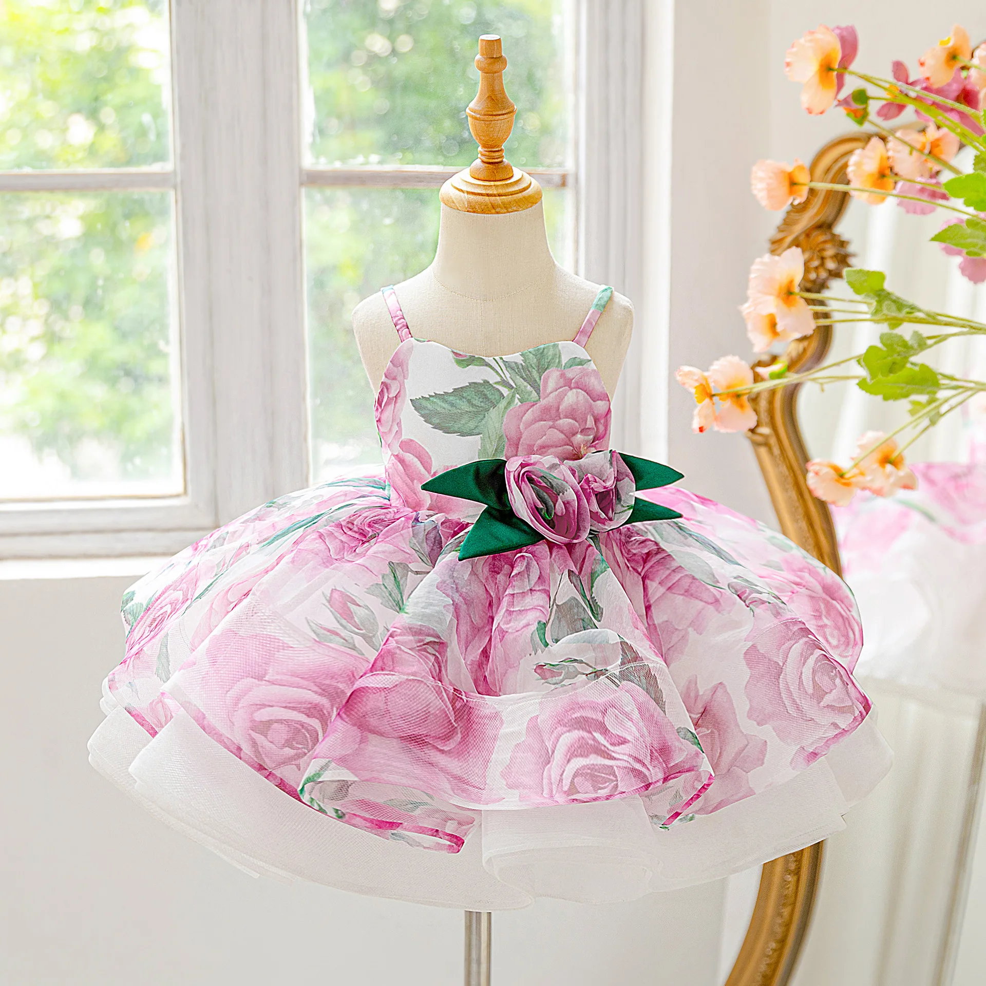 

Cute Sweet Toddler Girls Pink Sleeveless Flower Dress For Baby Baptism Banquet Pageant Wedding Birthday Party Prom Gown