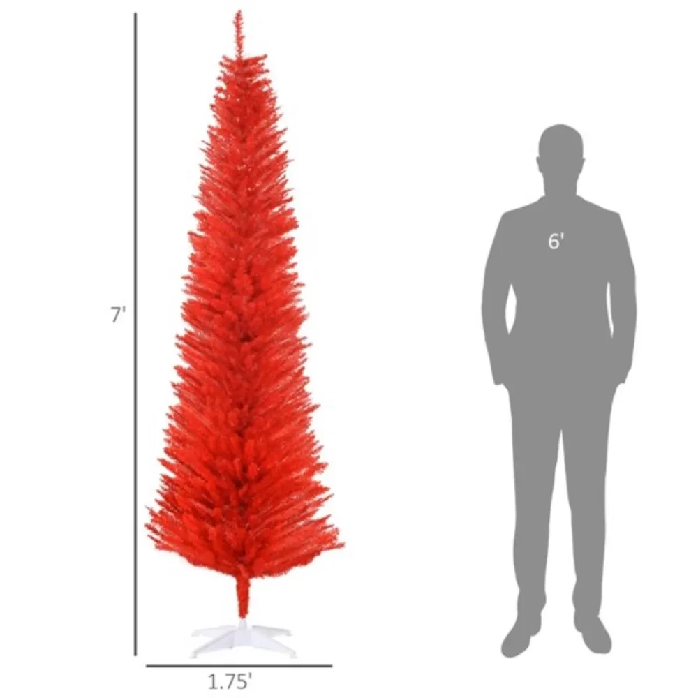 The 7-foot-tall artificial Christmas tree comes in a slim pencil pattern, with 499 branches adding a lush look to the tree