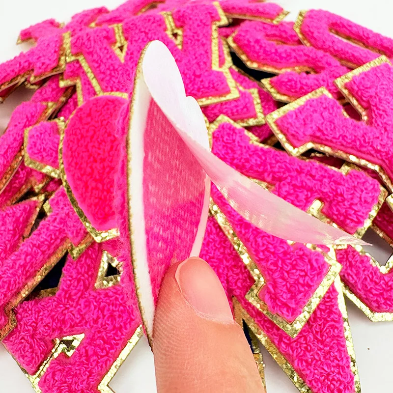 Rose Red Letters Sticker Patch Alphabet Towel Embroidered Chenille Patches for Clothing Bag Jacket Stick on Accessories Applique