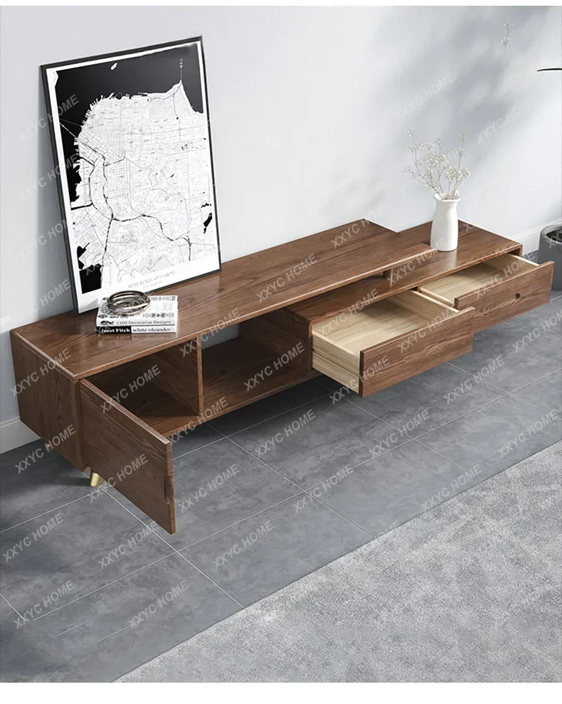 

X Modern Simple Small Apartment Solid Wood Retractable Light Luxury Living Room TV Cabinet And Tea Table Combination