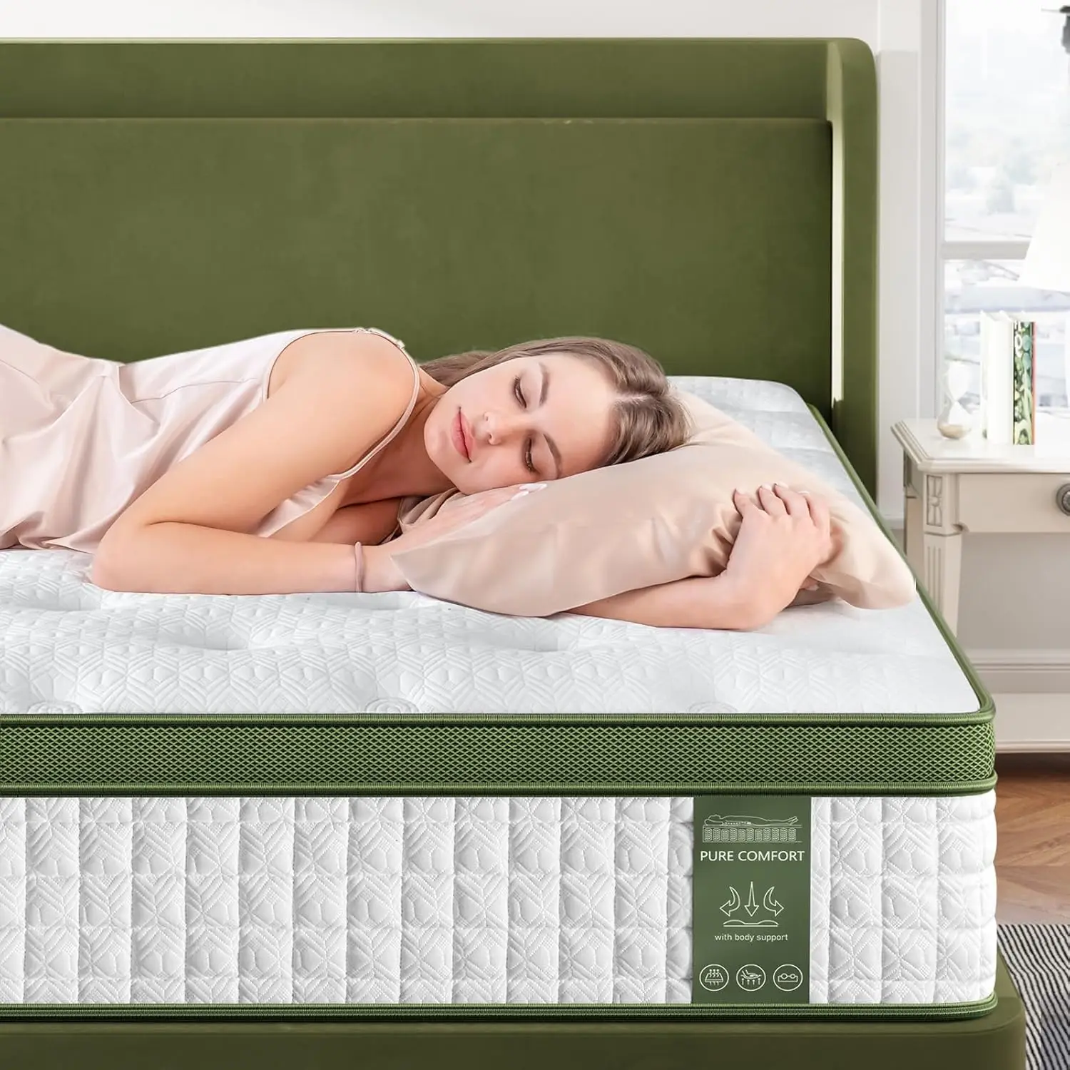 Queen Mattress, 14 Inch Medium Firm Hybrid Mattress in a Box with Gel Memory Foam, Fiberglass-Free Mattress